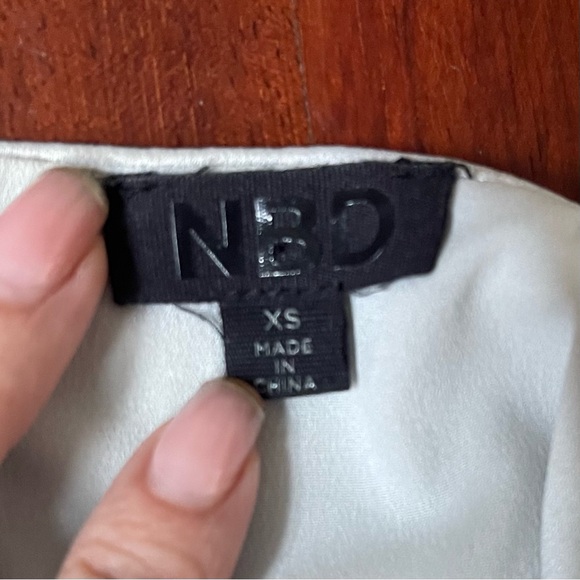 NBD Brandi Skater Mini Dress Size XS Silver Satin Cut Out Party Night Out - Picture 12 of 12